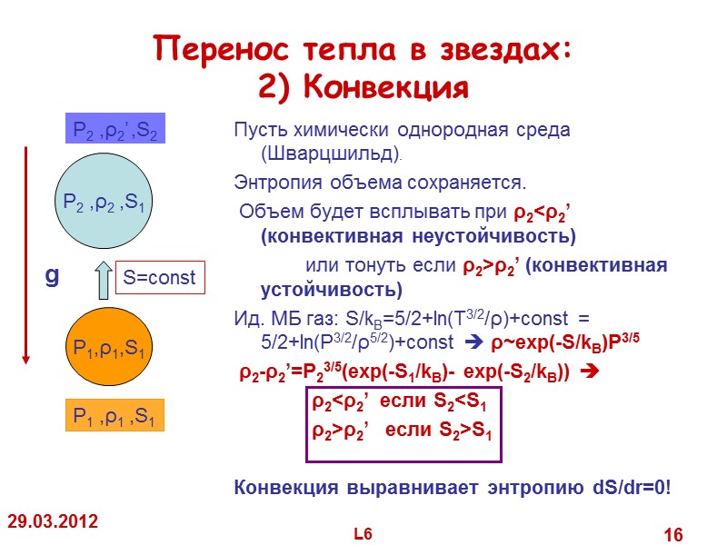 29.03.2012 L6 16 Перенос тепла в звездах: 2) Конвекция Пусть химически 29.03.2012 L6 16 Перенос тепла в звездах: 2) Конвекция Пусть химически